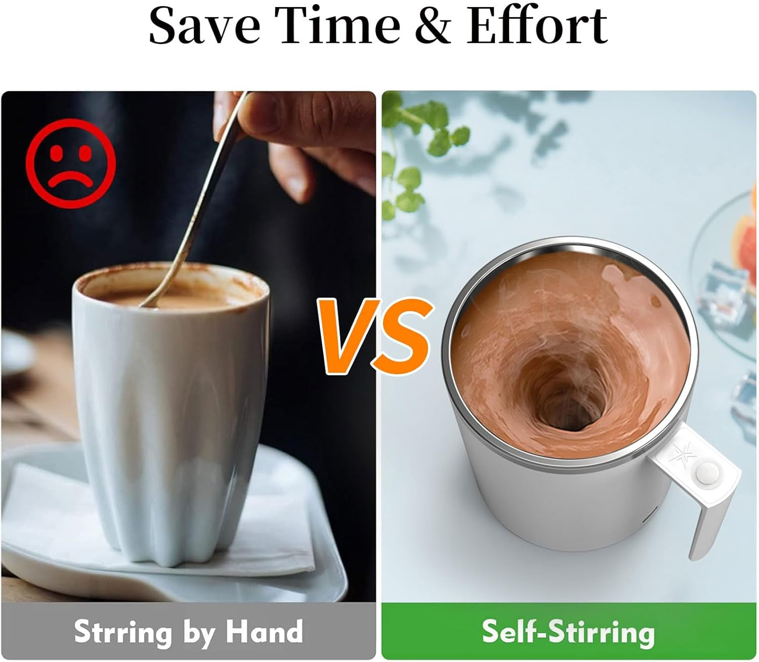 Self Stirring Coffee Mug, 12.2 Oz Electric Mixing Cup with Magnetic Stirrer & Anti-Sedimentation, Rechargeable Travel Mug for Coffee, Milk, Hot Cocoa (White)