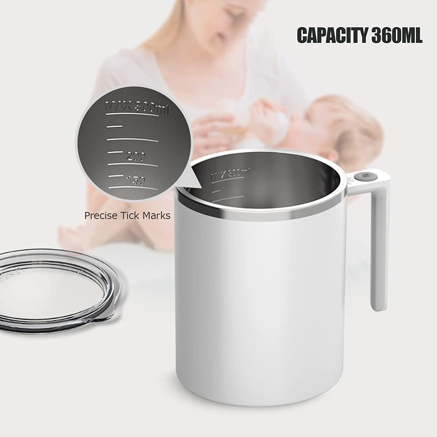 Self Stirring Coffee Mug, 12.2 Oz Electric Mixing Cup with Magnetic Stirrer & Anti-Sedimentation, Rechargeable Travel Mug for Coffee, Milk, Hot Cocoa (White)